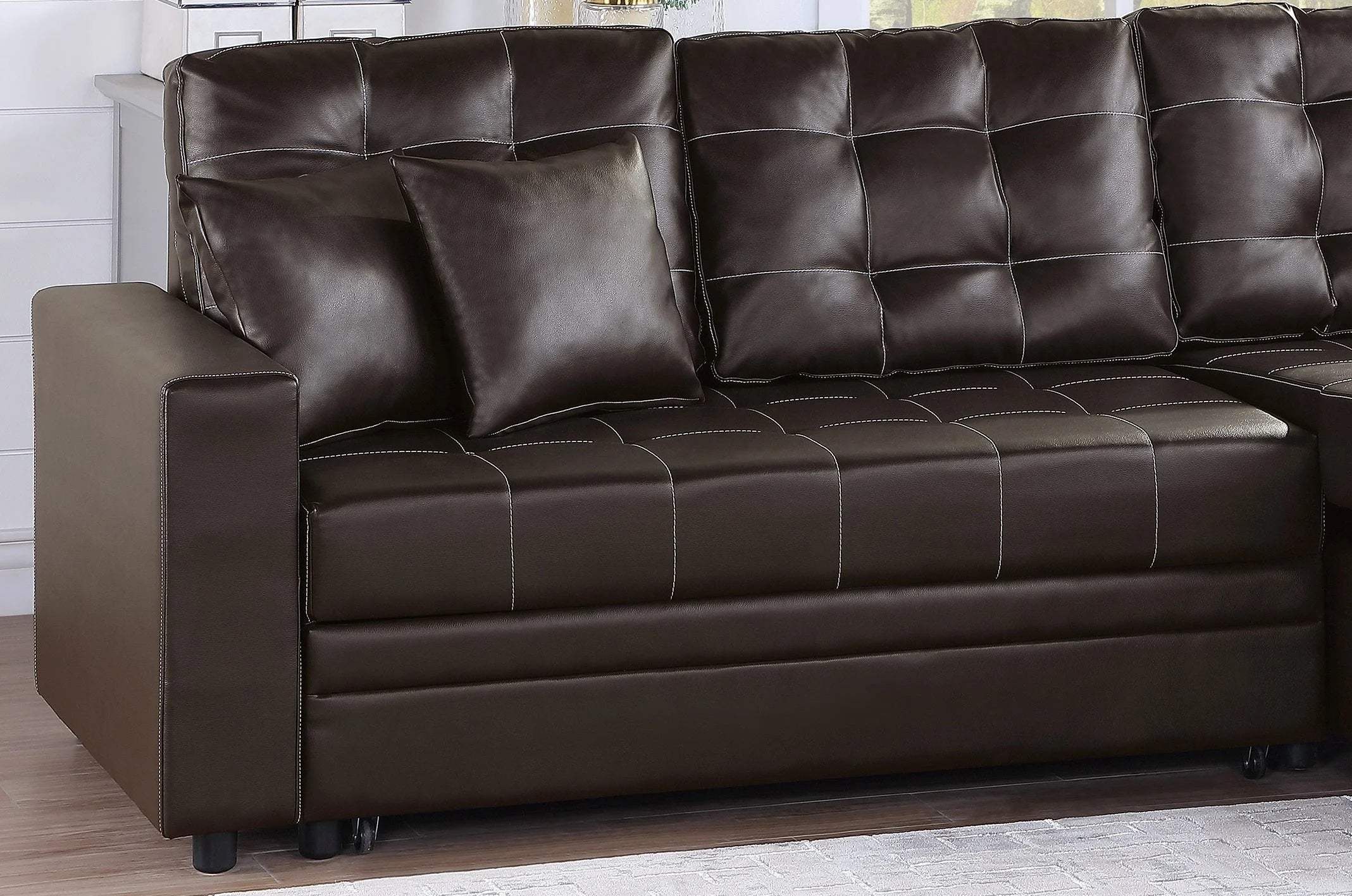 Espresso Convertible Sectional Sofa with Pull Out Bed H2110