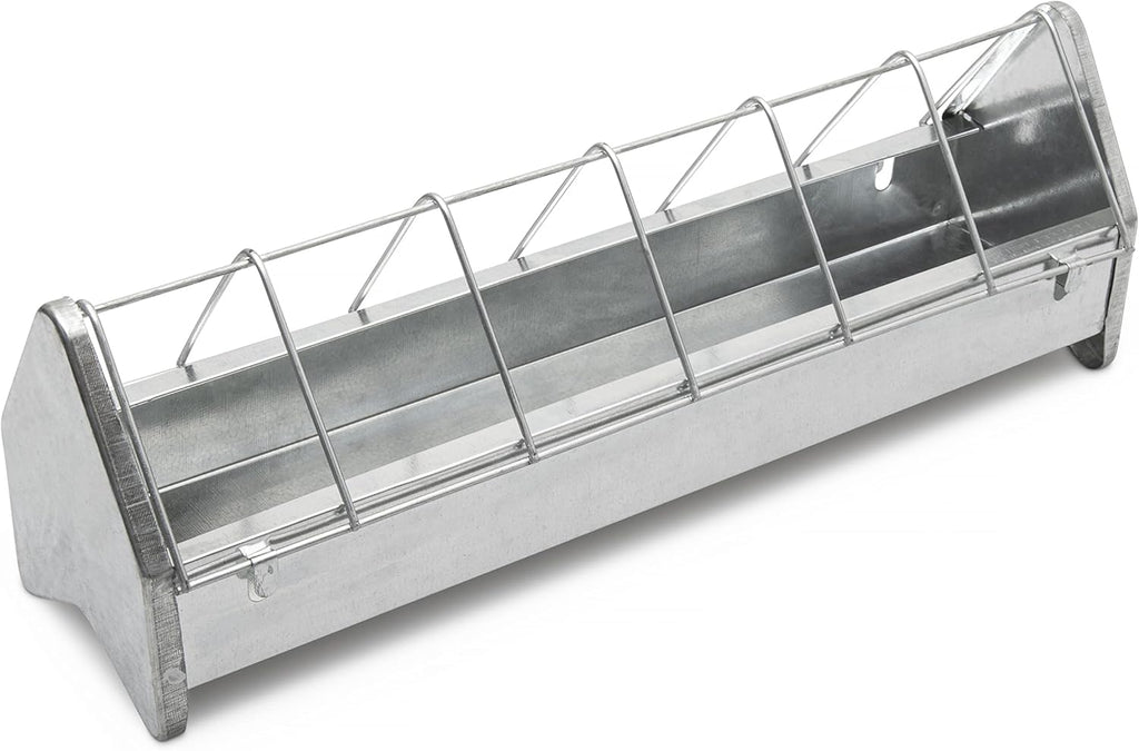 15" Galvanized Metal Poultry Feed Tray with Removable Anti Roosting Guard S977413