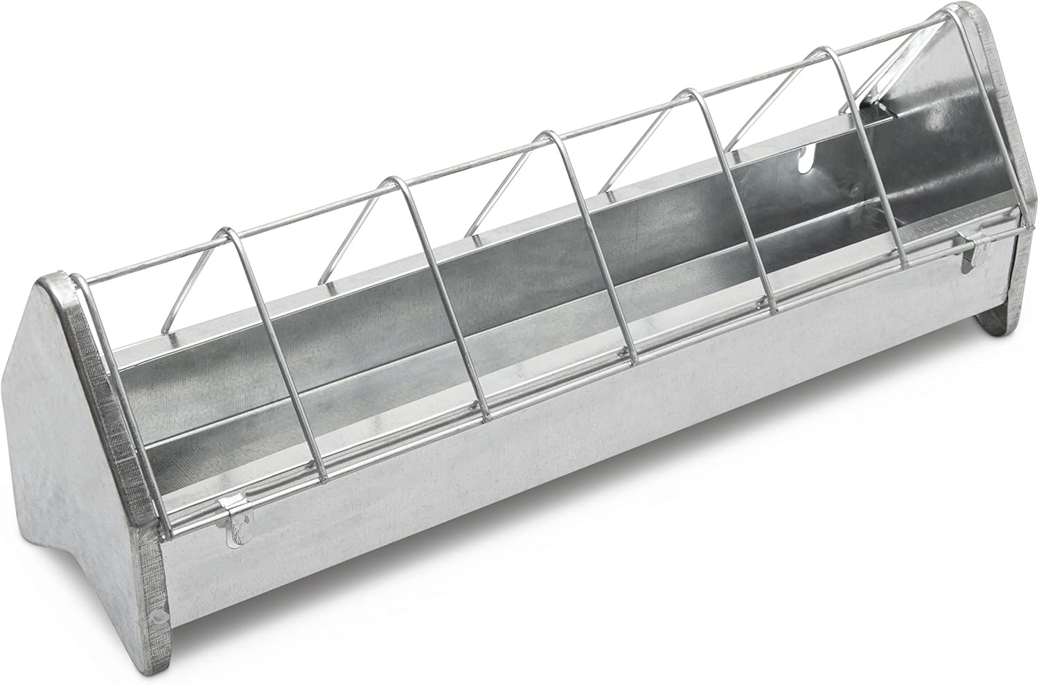 15" Galvanized Metal Poultry Feed Tray with Removable Anti Roosting Guard S977413