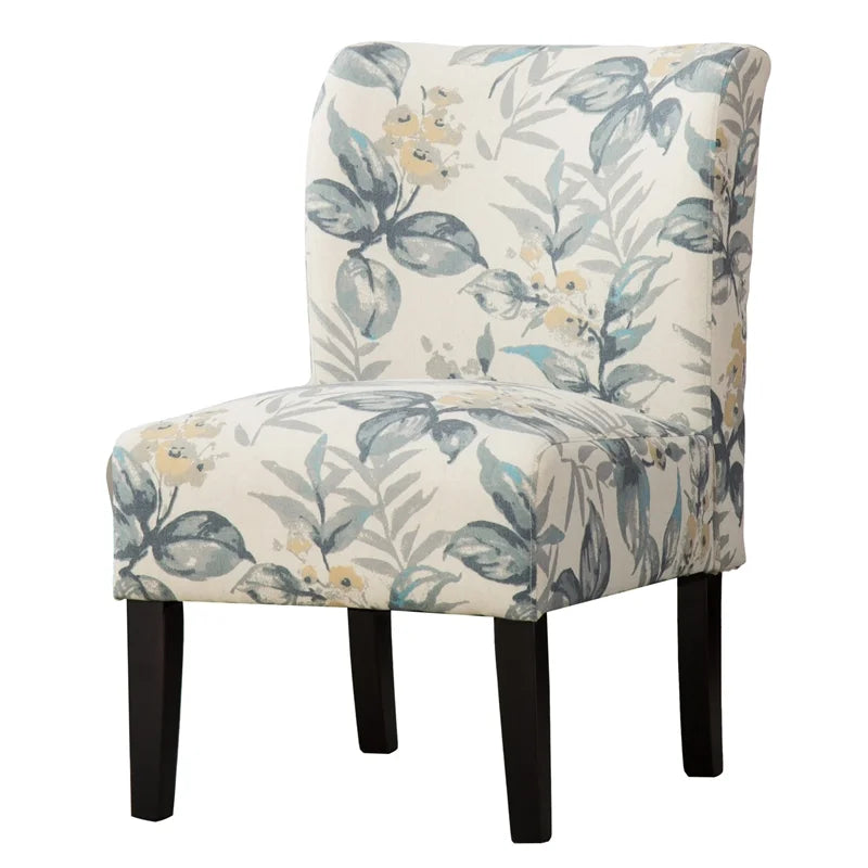 Blue Leaves Fabric Armless Accent Chair I128035