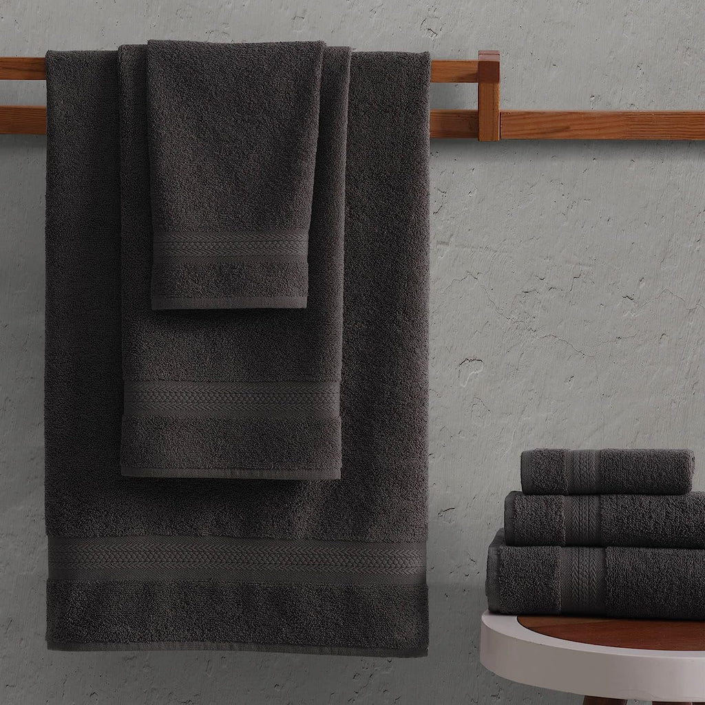 6 Piece Towel Set, 2 Bath Towels 2 Hand Towels 2 Washcloths, Grey O51598