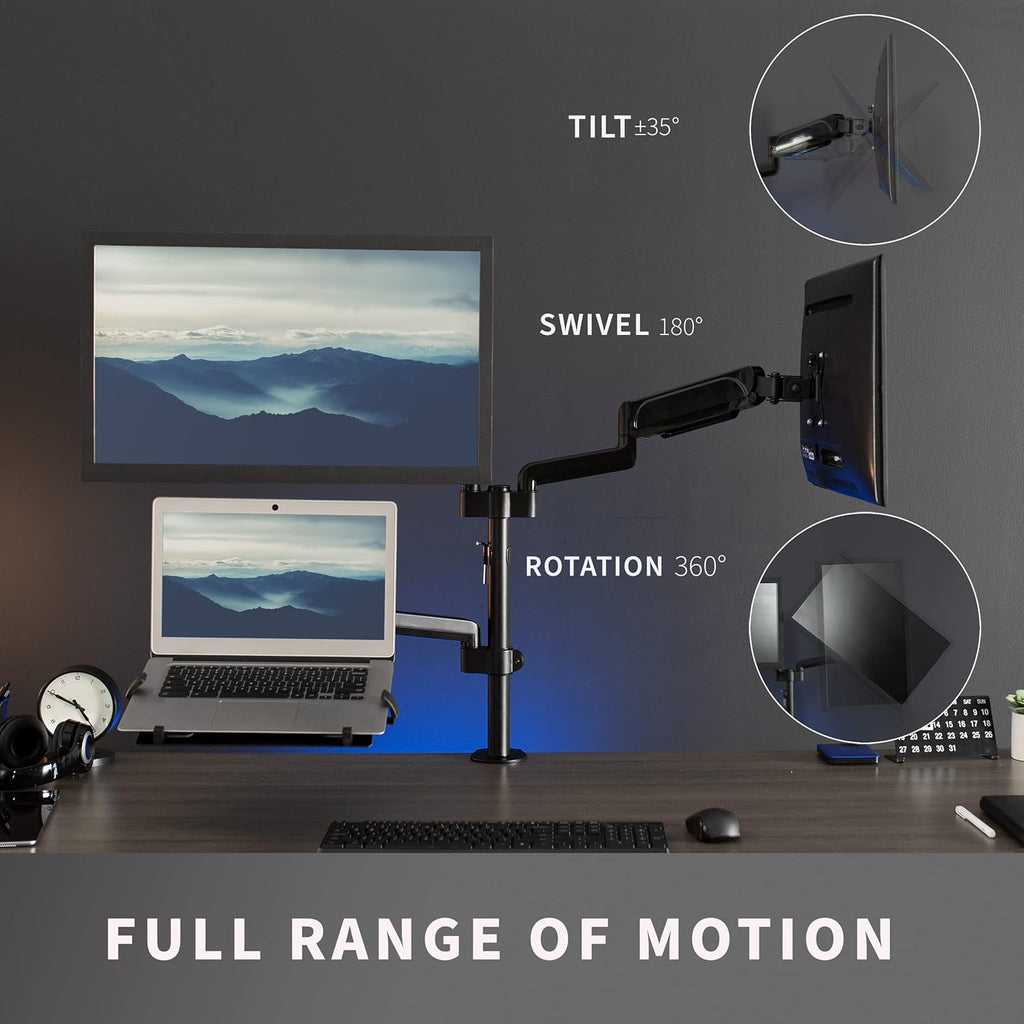 Black Pneumatic Arm Mount for Laptop and Dual 17 to 32 Inch Monitors M527