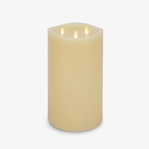 Tri-Flame Grand Flameless Candle 5.8" x 5.7" Moving Flame LED Candle Melted Top Unscented Real Wax Ivory M8283