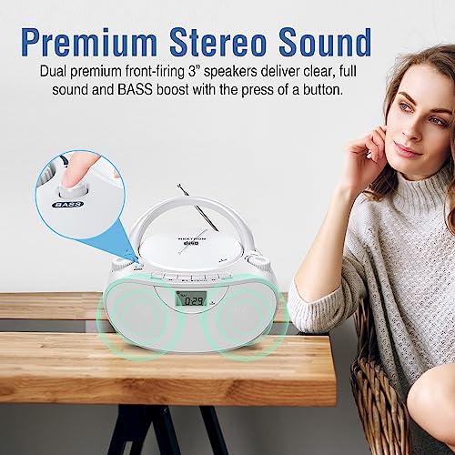 Portable Stereo CD Player Boombox with AM/FM Radio, Bluetooth, USB, AUX-in, Headphone Jack and LCD Display W61085
