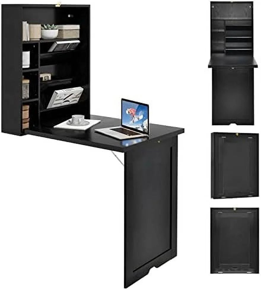 Wall Mounted Folding Desk with Adjustable Shelves P7203