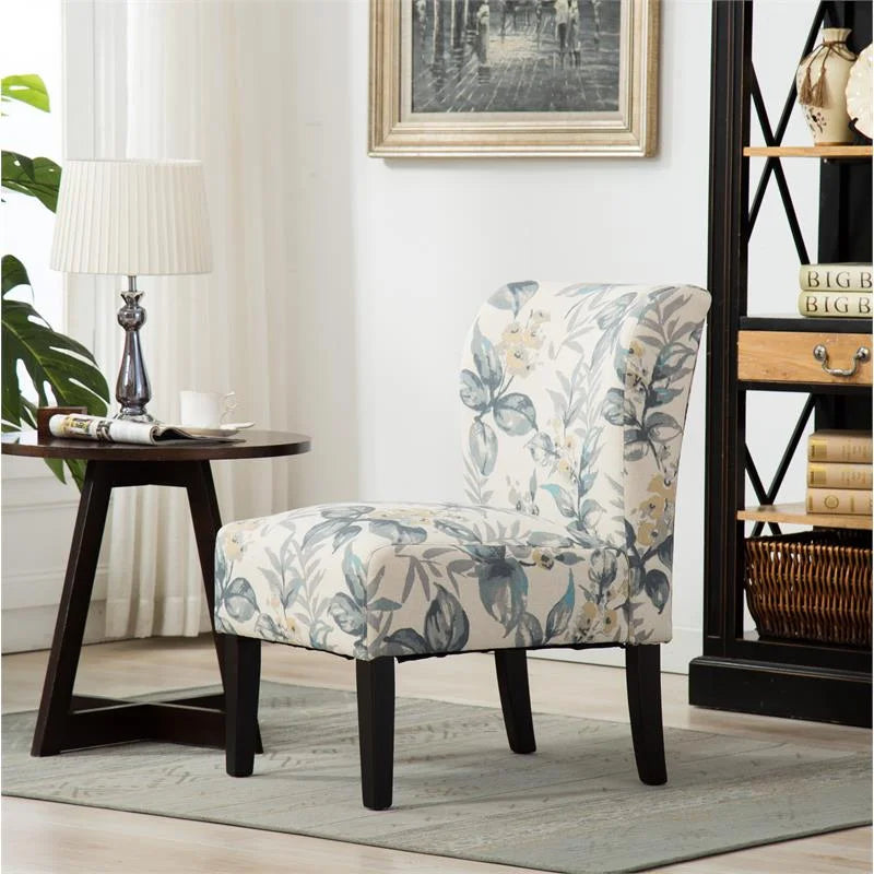 Blue Leaves Fabric Armless Accent Chair I128035