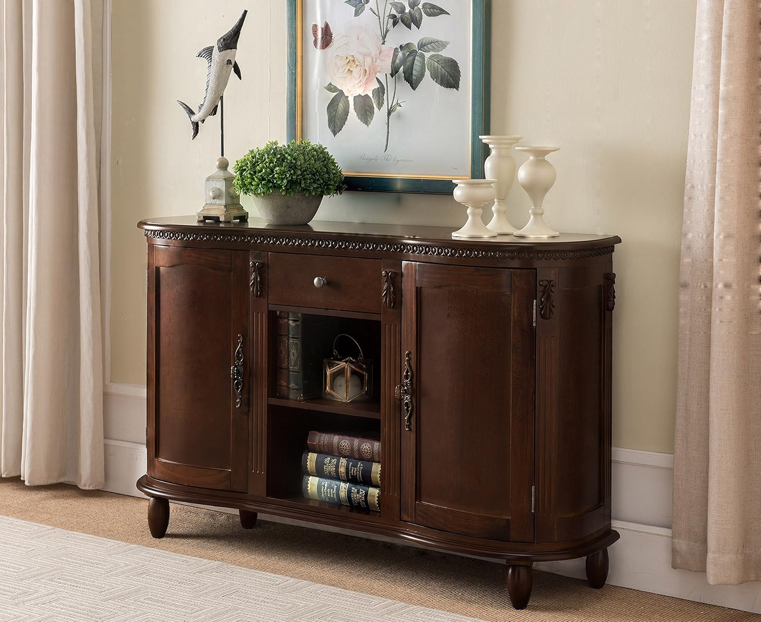 Walnut Wood Buffet Server Console Table Cabinet E830972