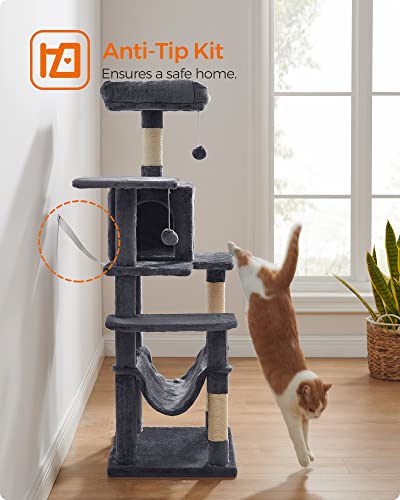 Light Gray 61-Inch Cat Tree with 5 Scratching Posts, 2 Perches, 2 Caves, Hammock L826