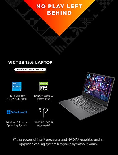 15.6'' FHD Gaming Laptop, Intel Core i5-12500H, 12GB RAM, 512GB SSD, NVIDIA GeForce RTX 3050, Black R79782