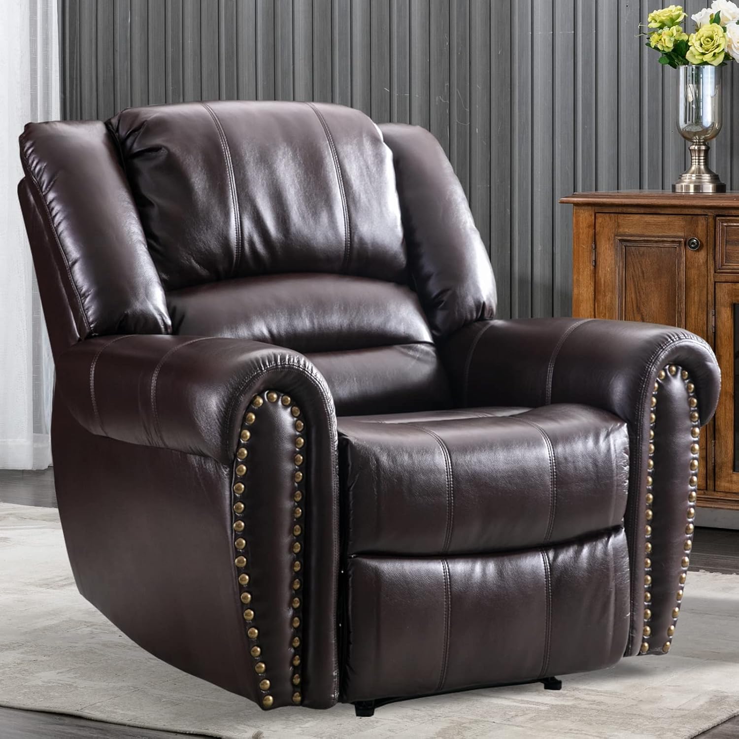Brown Leather Manual Recliner Chair S6191