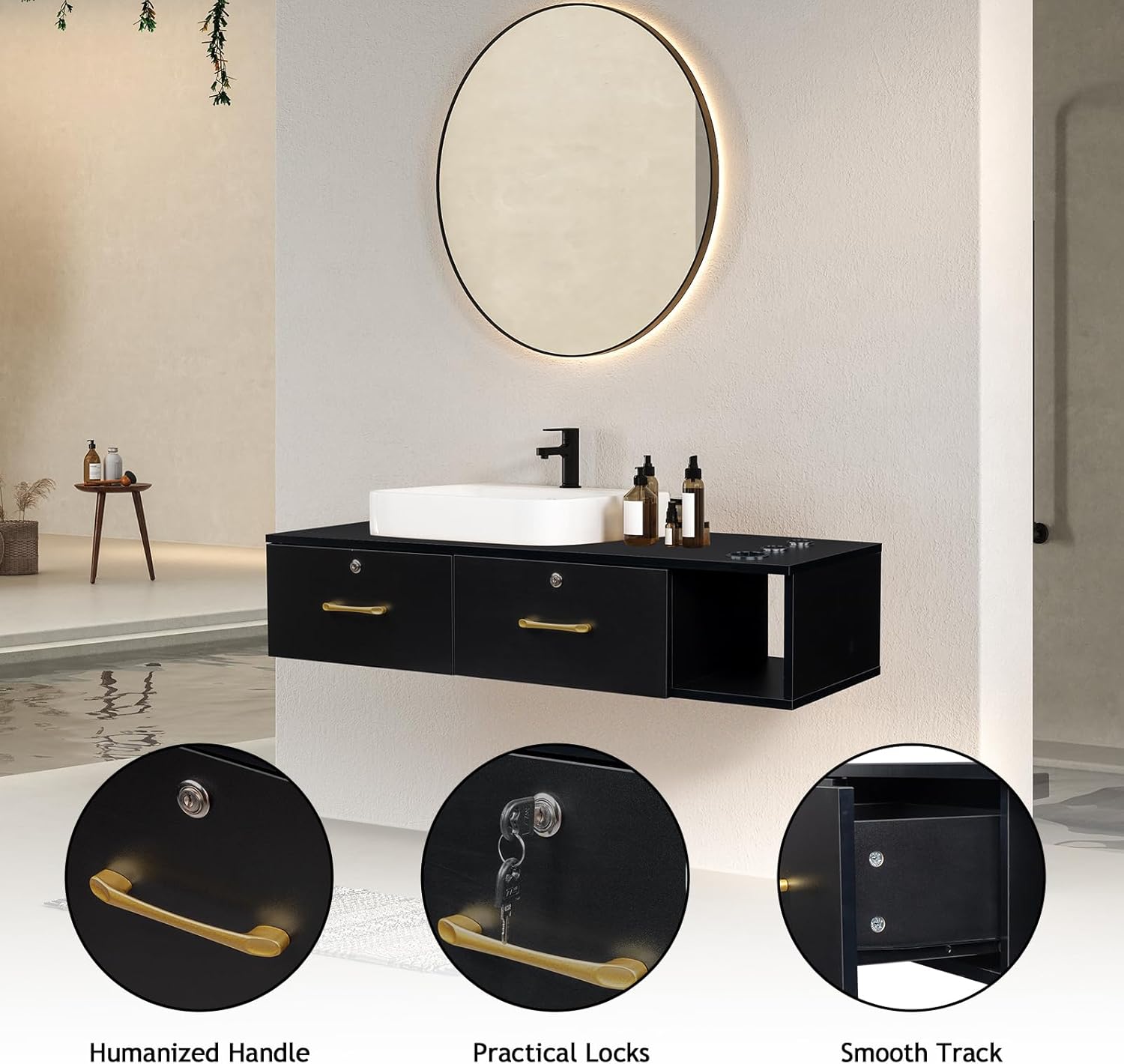 Black Wall Mount Station with Drawers Storage Cabinet H96534