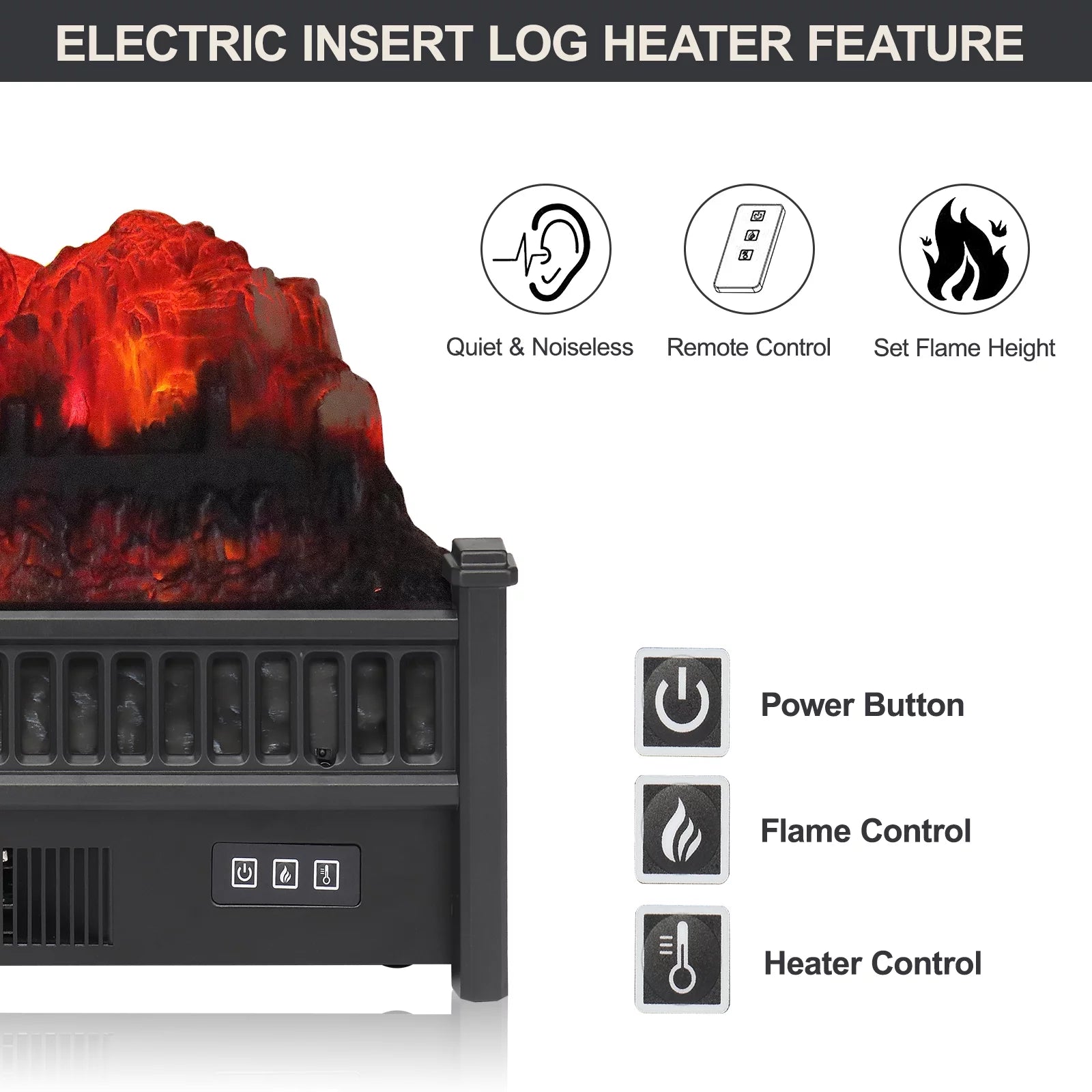 23IN Electric Fireplace Heater with Remote Control H633