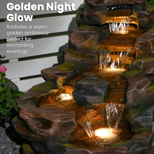 37" 5-Tiers Rock Natural Waterfall Outdoor Fountain with LED Lights K8812