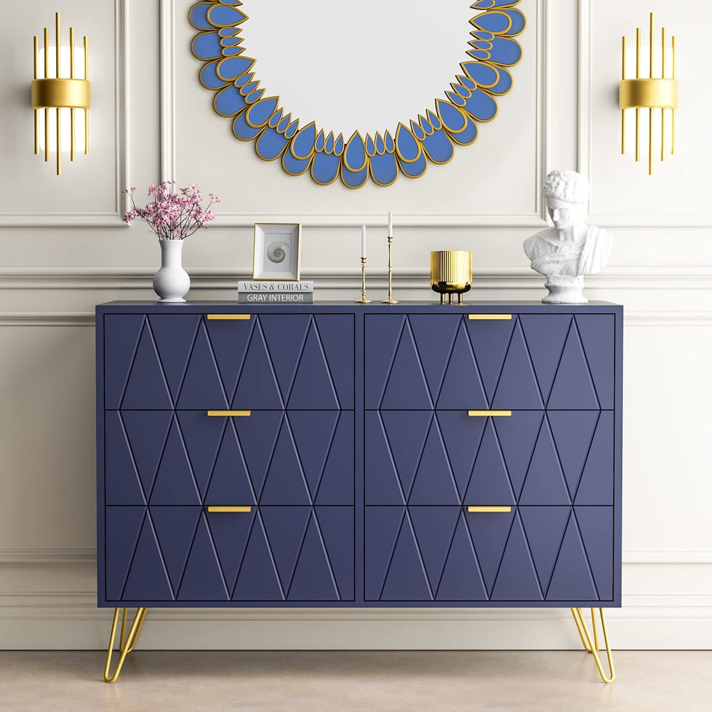 Navy Blue 6 Drawer Dresser J1269