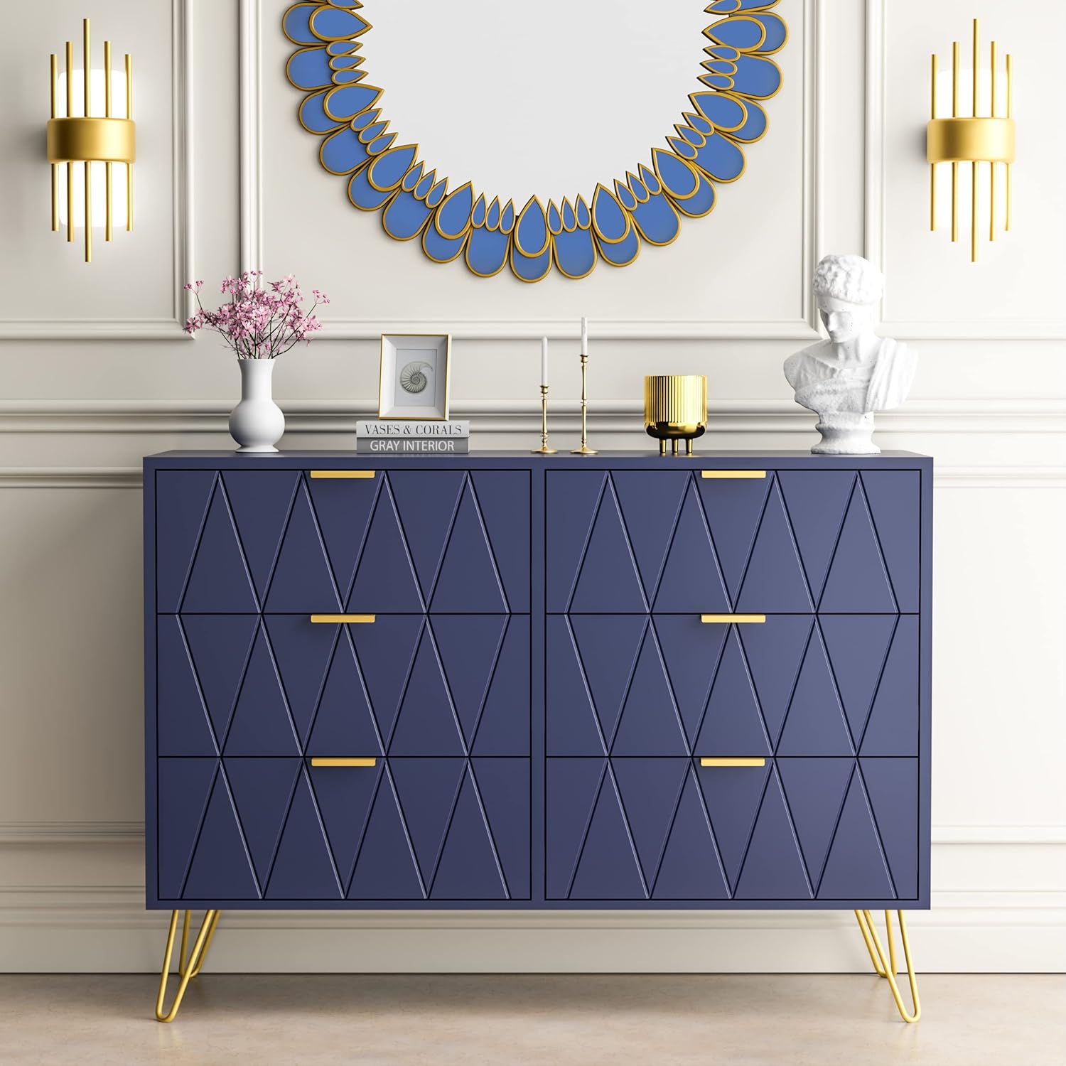 Navy Blue 6 Drawer Dresser J1269