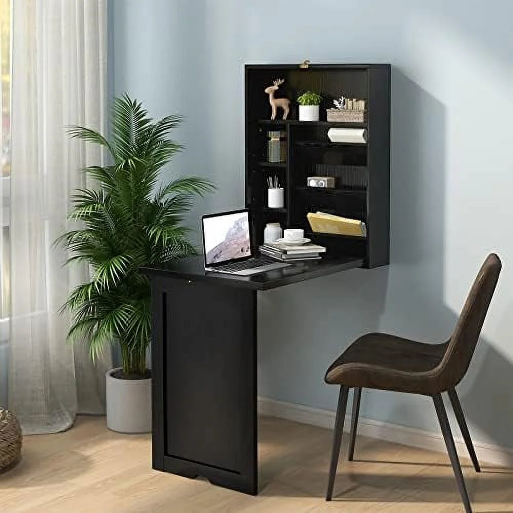 Wall Mounted Folding Desk with Adjustable Shelves P7203