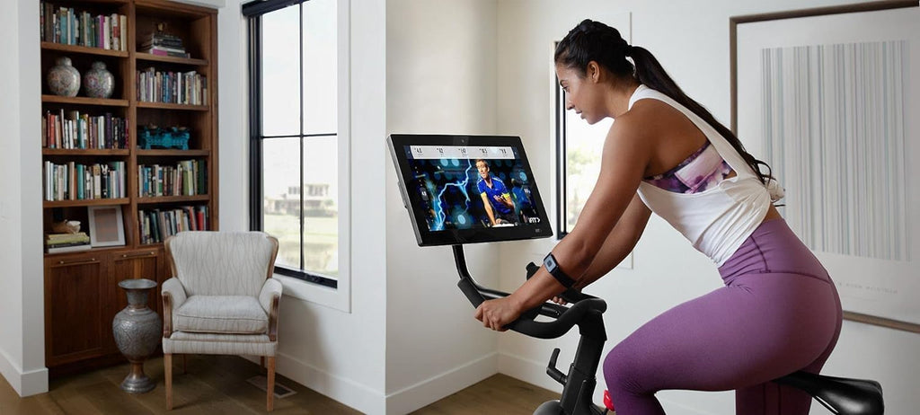 22” HD Touchscreen Exercise Bike with 24 resistance levels, Two 3 lb dumbbells, Black A3444