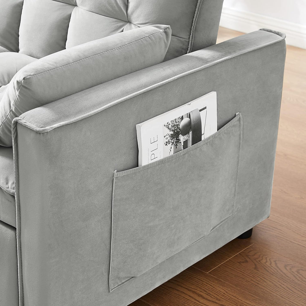 Gray Velvet Loveseat Sofa with Pullout Bed Q30708