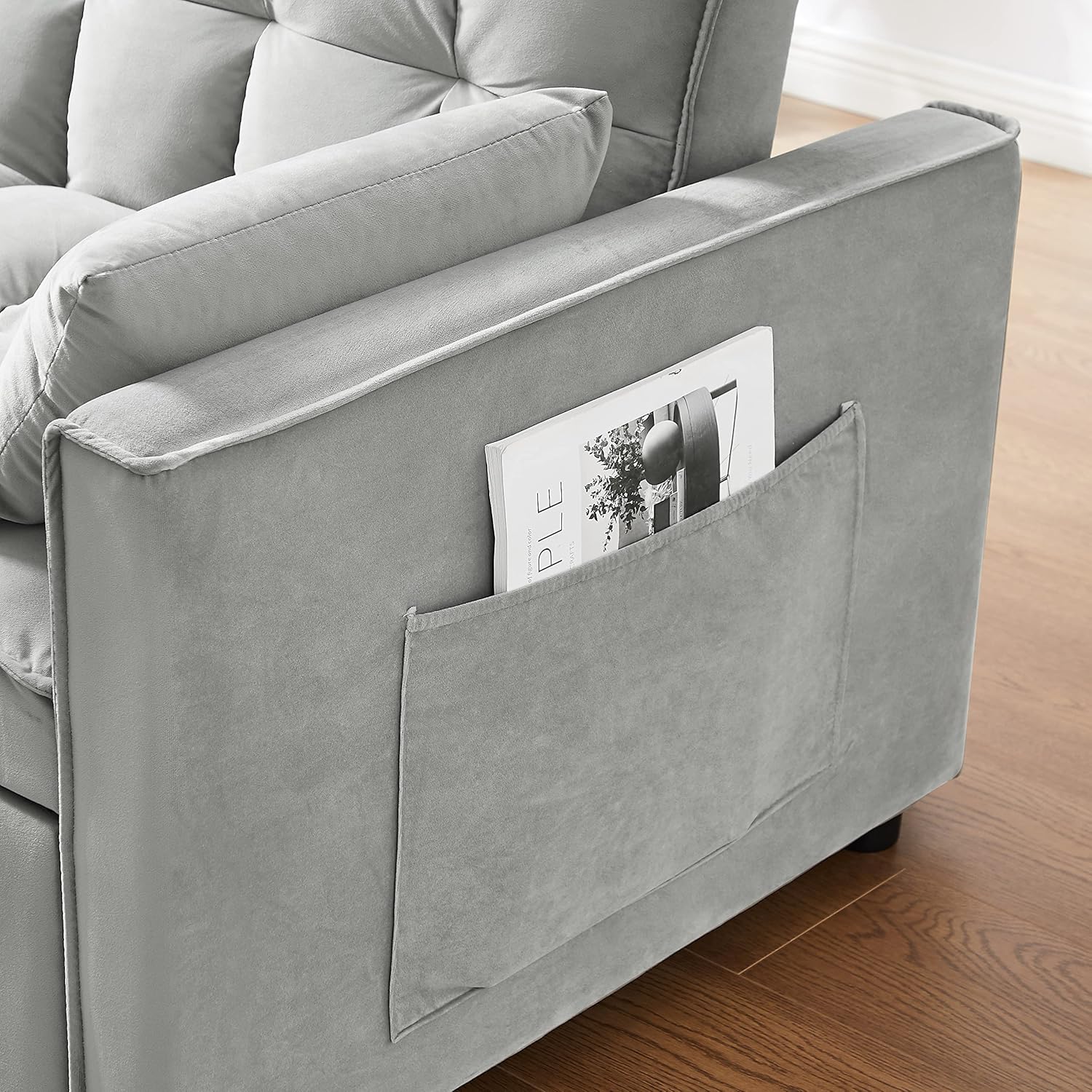Gray Velvet Loveseat Sofa with Pullout Bed Q30708