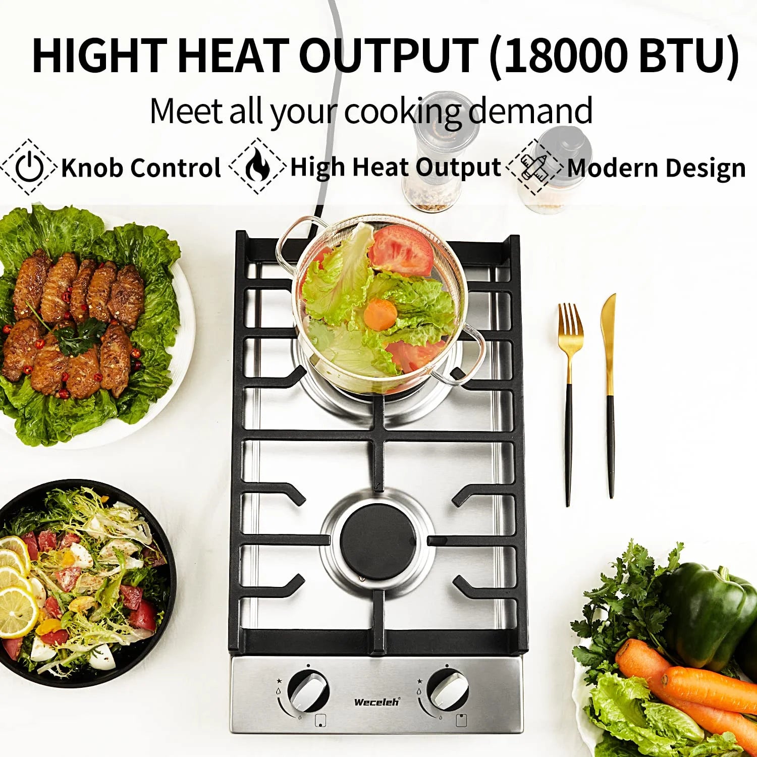 12" Dual Fuel 2 Burner Stainless Steel Cooktop Z167