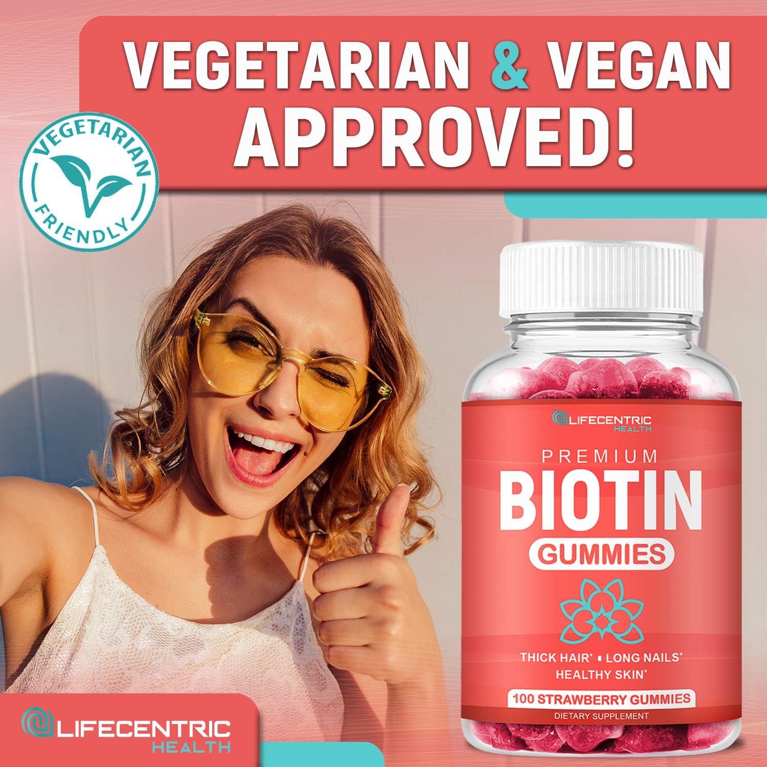 Biotin 10000mcg Chewable Supplement, 100 Count Vegan Gummies I617
