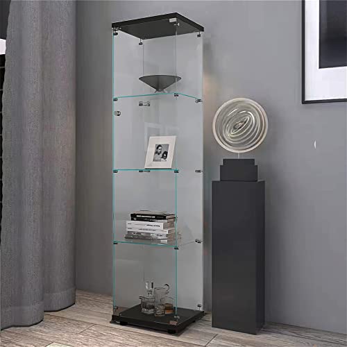 Black 4-Shelf Glass Display Curio Cabinet with Door N4256