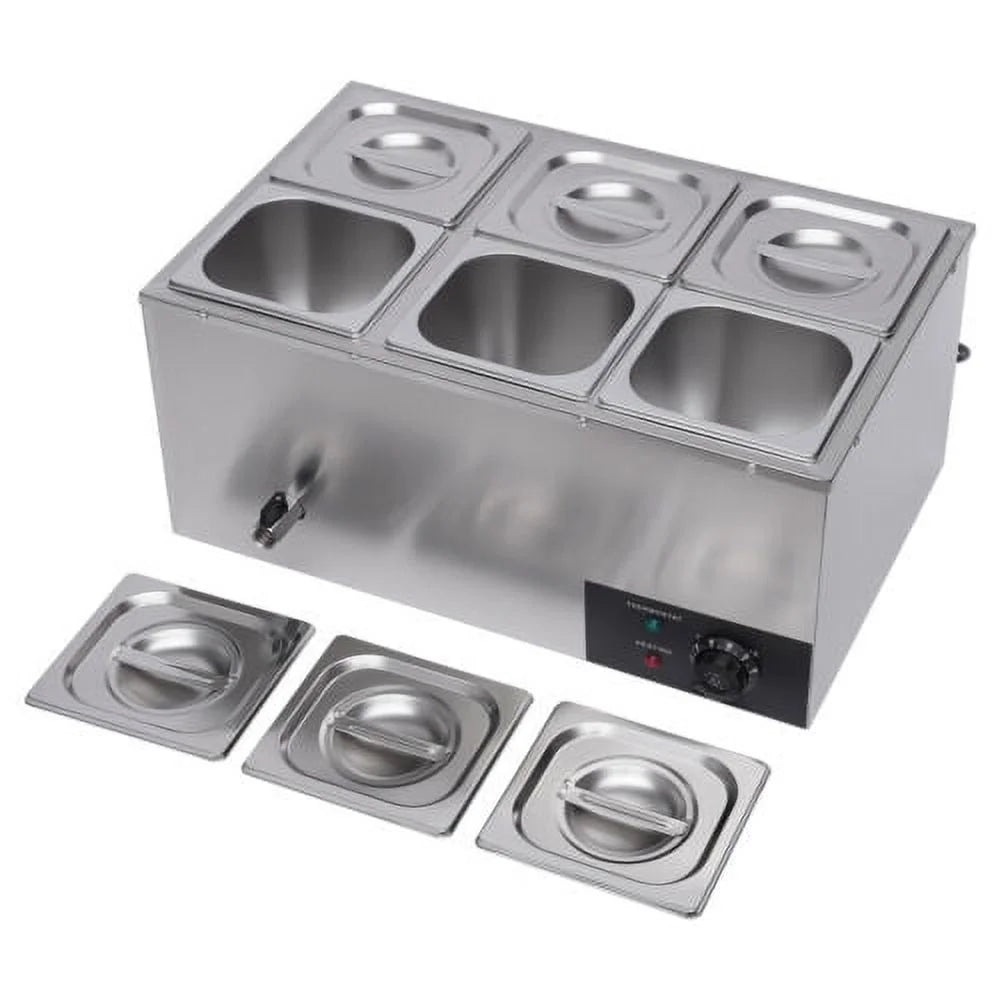 600W 110V 6 Pots Stainless Steel Commercial Buffet Food Warmer K214