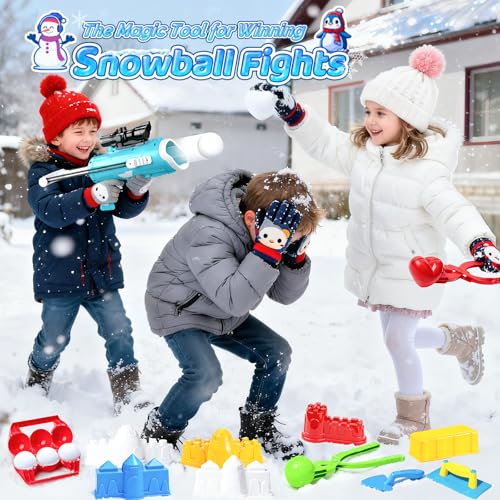 Snowball Maker Kit with Snowball Blaster Launcher, 3 Duck Shaped Clips, Molds, Snow Shovel, Carry Bag O911