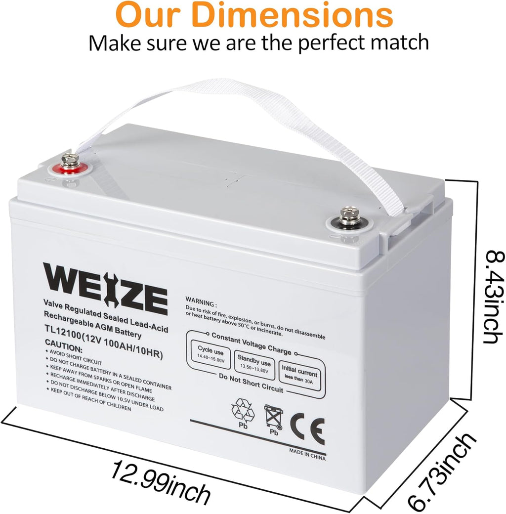 12 Volt 100Ah AGM Deep Cycle Battery D258