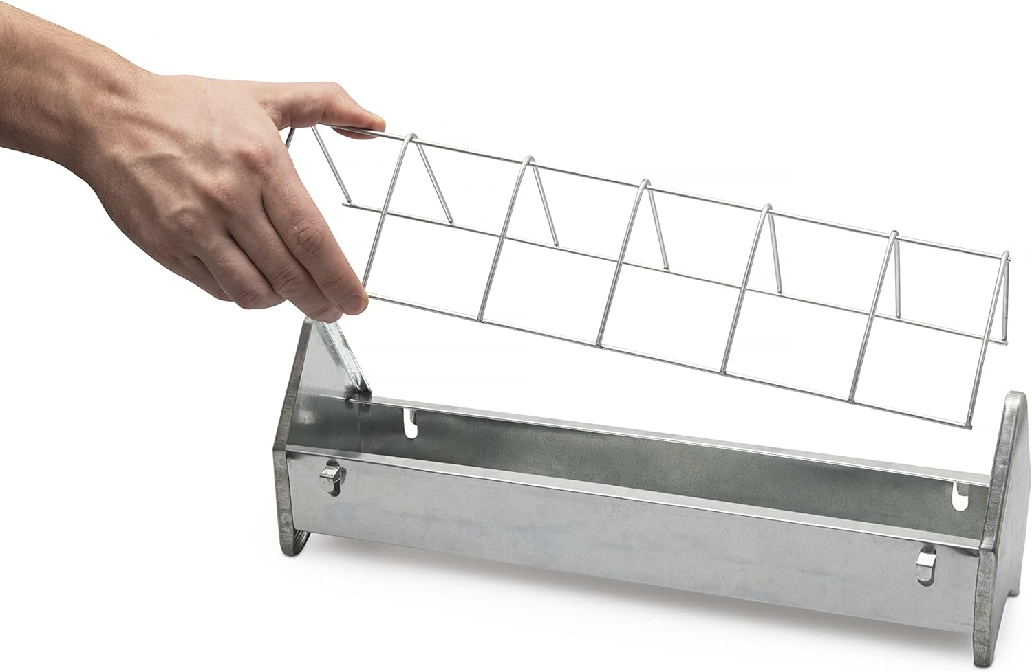 15" Galvanized Metal Poultry Feed Tray with Removable Anti Roosting Guard S977413