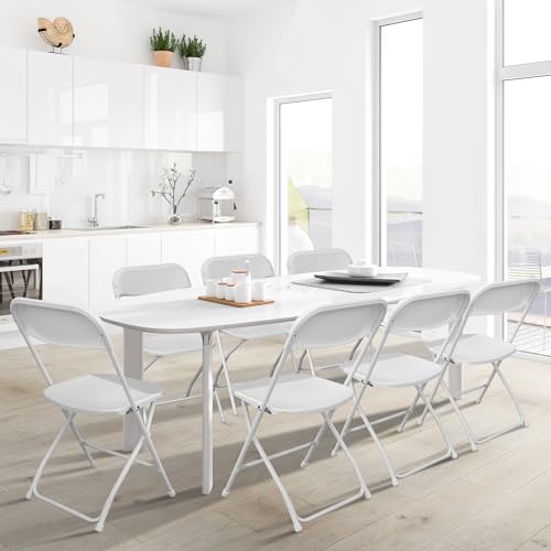 8-Pack Stackable Plastic Folding Chairs with Steel Frame, White, Set of 8 U233