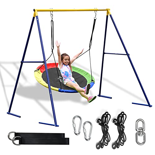 43inch Saucer Tree Swing with A Frame Swing Stand Heavy Duty Metal Frame A53837