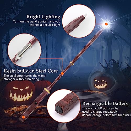 Light Up Magic Wizard Wand Rechargeable Illuminating Toy with Spellbook and Gift Box V919