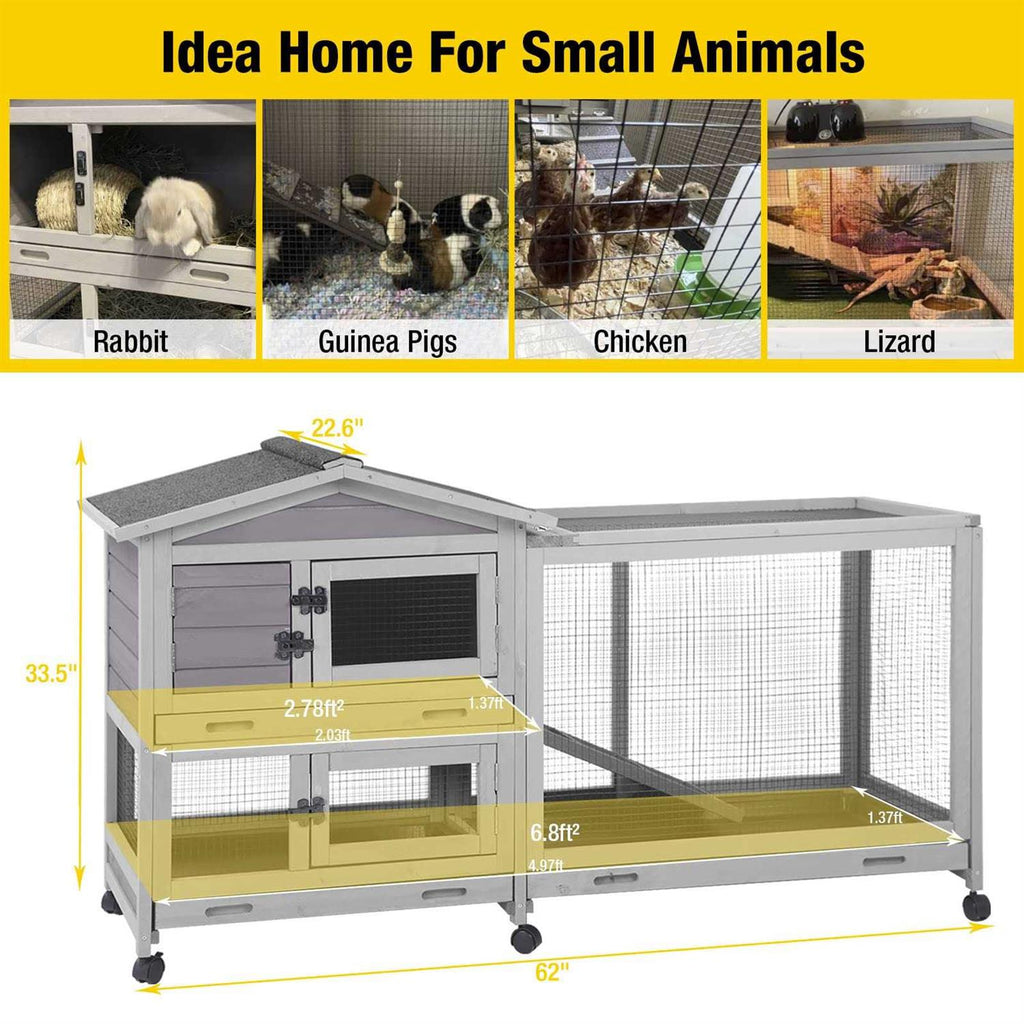 Rabbit Hutch Indoor Cage on Wheels with 3 Pull Out Tray Q1214