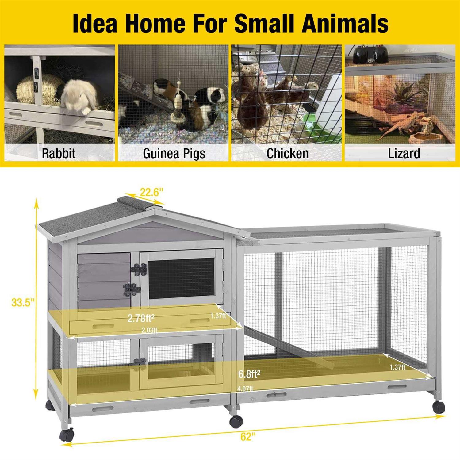 Rabbit Hutch Indoor Cage on Wheels with 3 Pull Out Tray Q1214