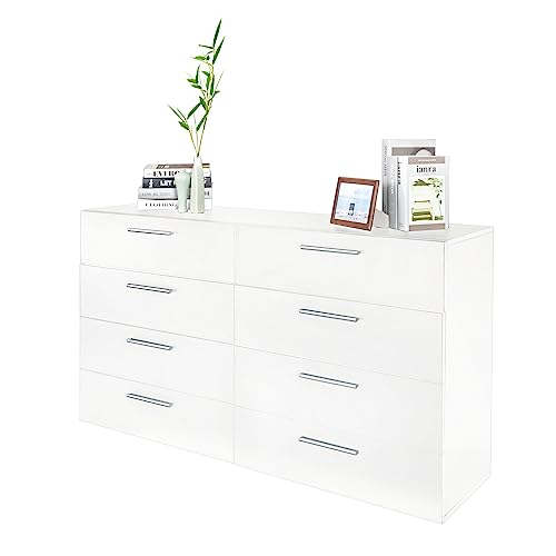 8 Drawer Black Wood Lateral Dresser with Metal Handles Y946