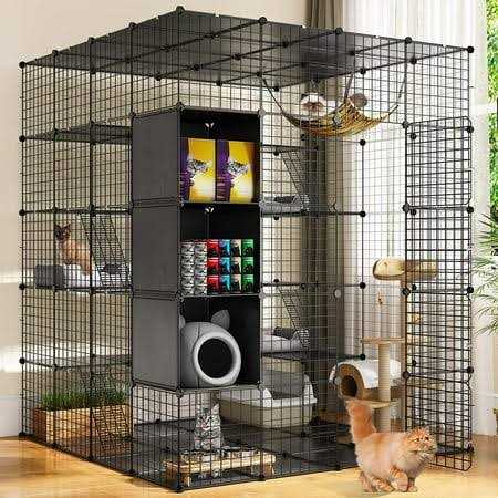 Large Cat Cage 5-Tier Kennels with Cube Storage DIY Indoor Catio Enclosure Cat Playpen with Hammock E41282