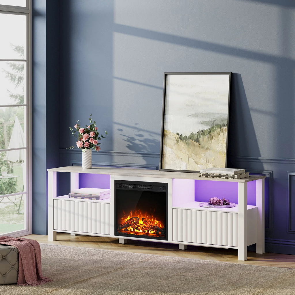 White 70 inch Wood Electric Fireplace TV Stand M454430