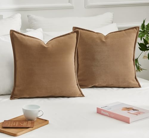 Neutral Khaki 18x18 Inch Chenille Pillow Covers Set of 2 R20228