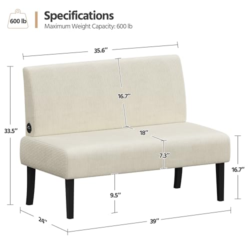 Beige Corduroy Armless Loveseat Futon V938