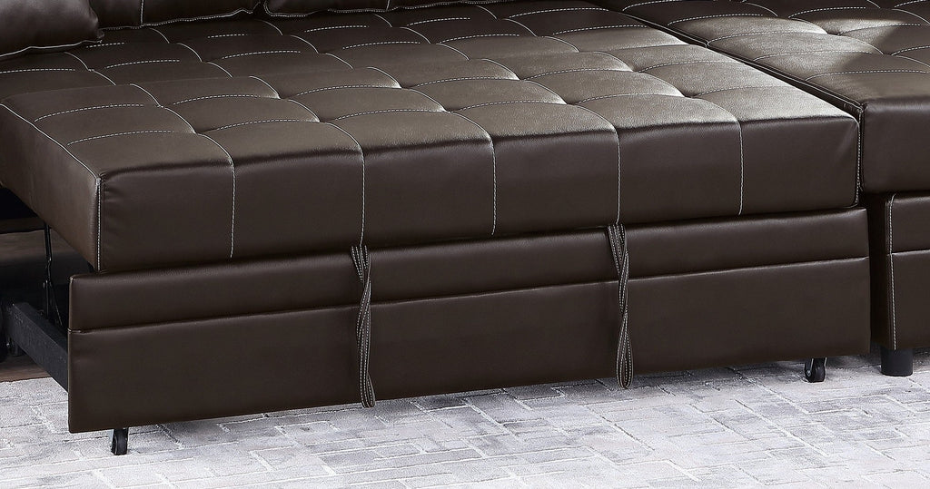 Espresso Convertible Sectional Sofa with Pull Out Bed H2110