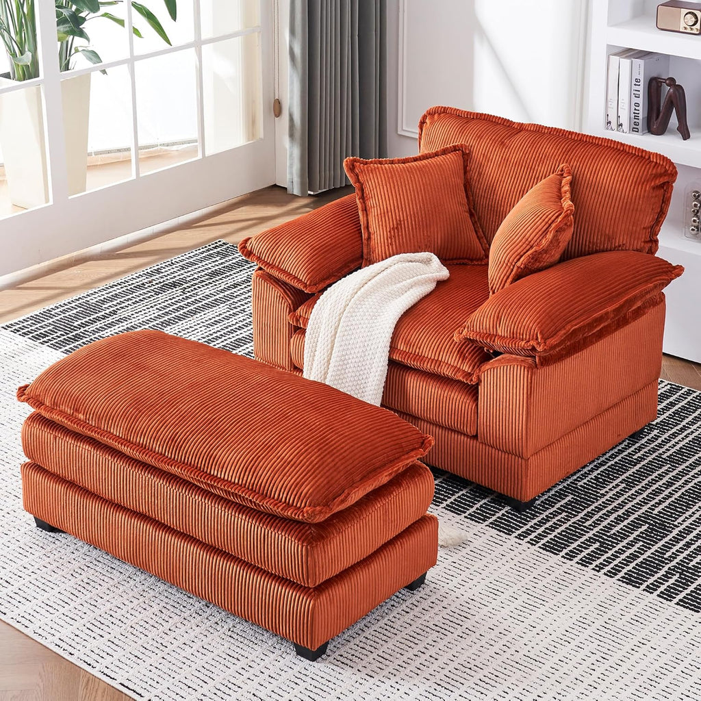 Oversized Corduroy Chaise Lounge with Ottoman P45465