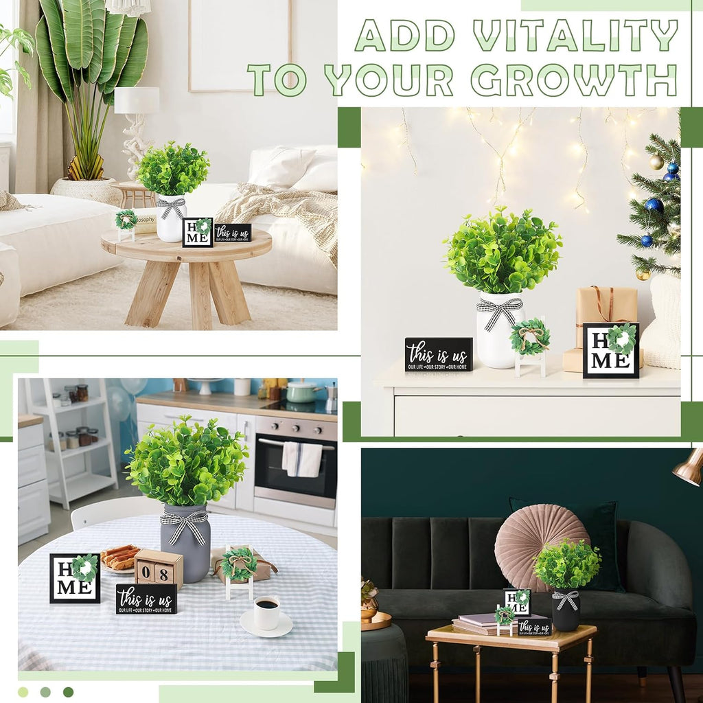 12 Pcs Eucalyptus Mason Jar Table Centerpieces Farmhouse Tiered Tray Decor Wooden Signs G5409