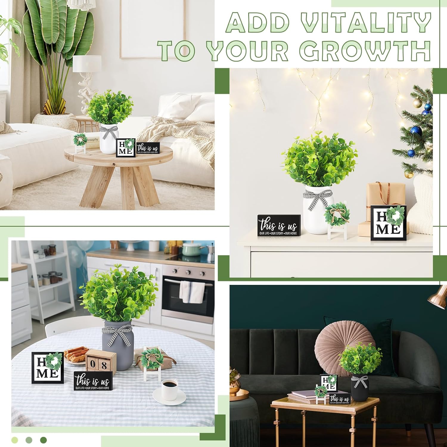 12 Pcs Eucalyptus Mason Jar Table Centerpieces Farmhouse Tiered Tray Decor Wooden Signs G5409