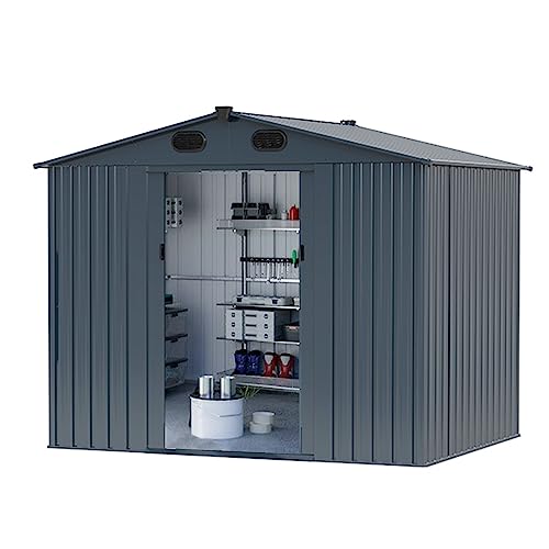 8 x 6 FT Outdoor Metal Storage Shed, Dark Gray S4171