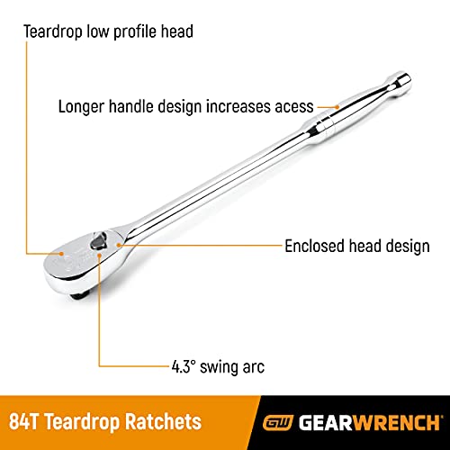 1/2" Drive 84 Tooth Long Handle Teardrop Ratchet 15" O2440