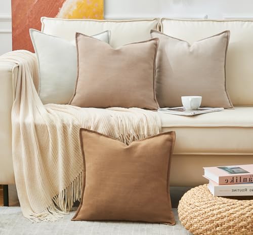 Neutral Khaki 18x18 Inch Chenille Pillow Covers Set of 2 R20228