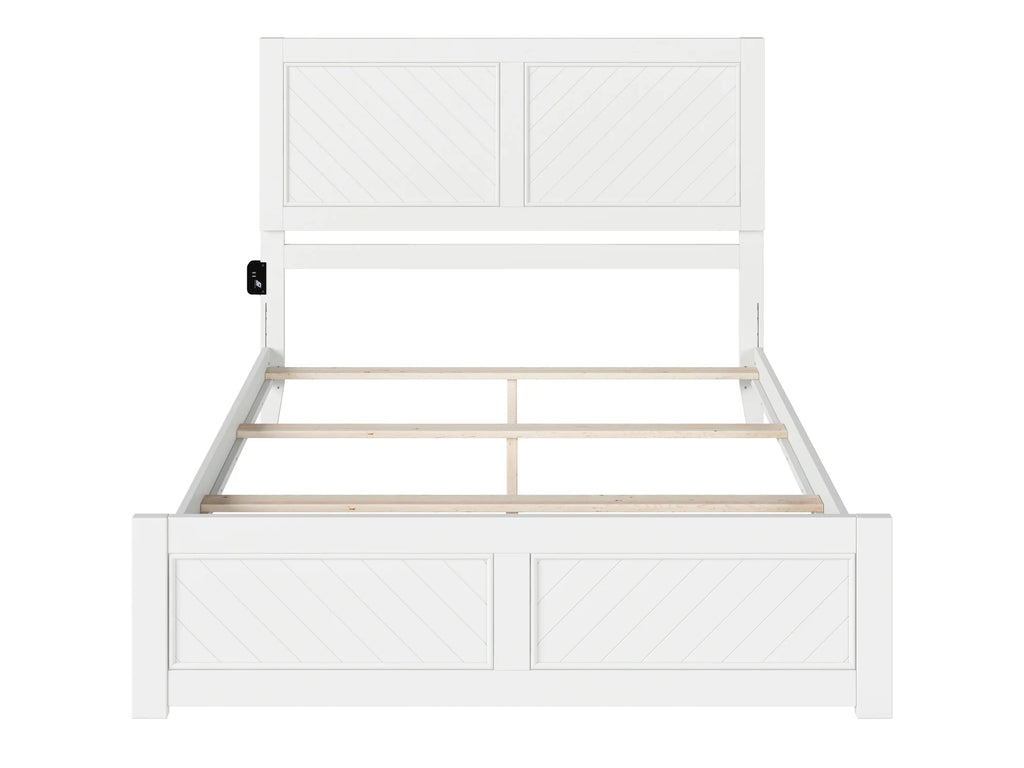 White Solid Wood Queen Foundation Bed Frame with Matching Footboard L981612