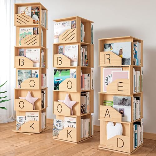 Rotating Wooden Bookshelf 360° Storage Display Rack Corner Bookcase Floor Standing Open Shelves M704086