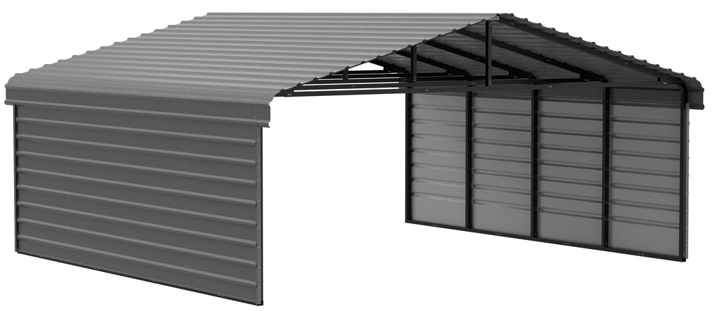 Galvanized Steel Carport with 2-Sided Enclosure, 20' x 20' x 7' , Charcoal F1035